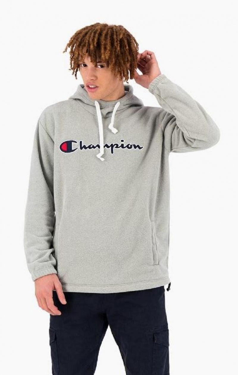 Champion Script Logo Polartech Fleece Hoodie Mikina s Kapucnou Panske Svetlo Siva | 4720-HXGSV