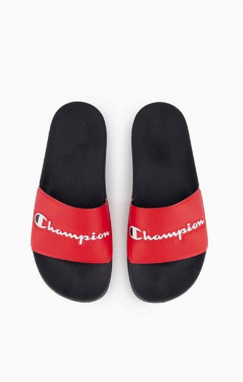 Champion Script Logo Pool Slides Slapky Panske Červené Čierne | 6745-KUNOV