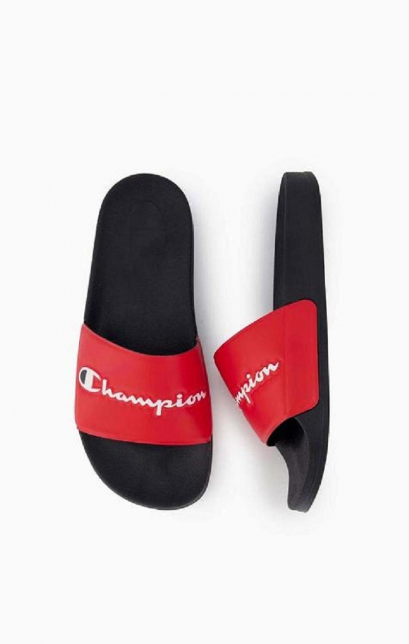 Champion Script Logo Pool Slides Slapky Panske Červené Čierne | 6745-KUNOV