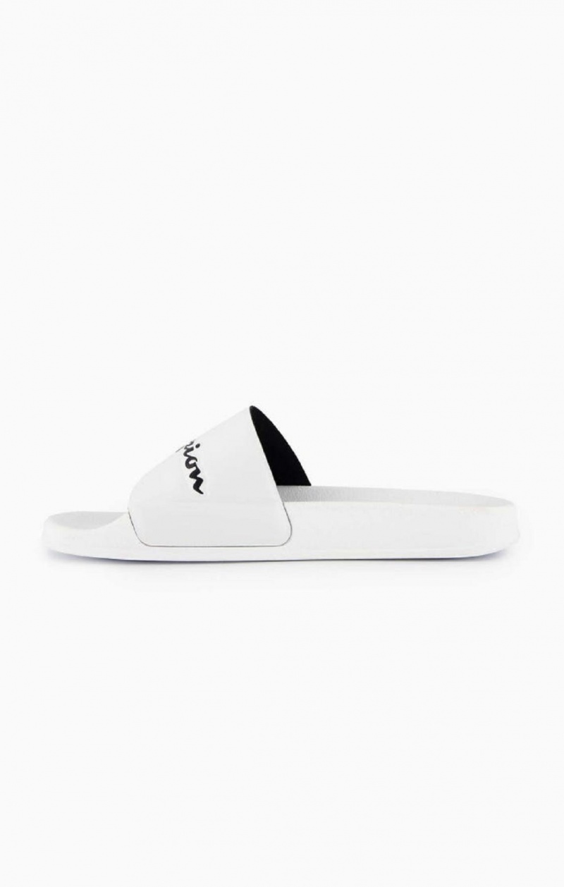 Champion Script Logo Pool Slides Slapky Panske Biele | 4523-YLAHD