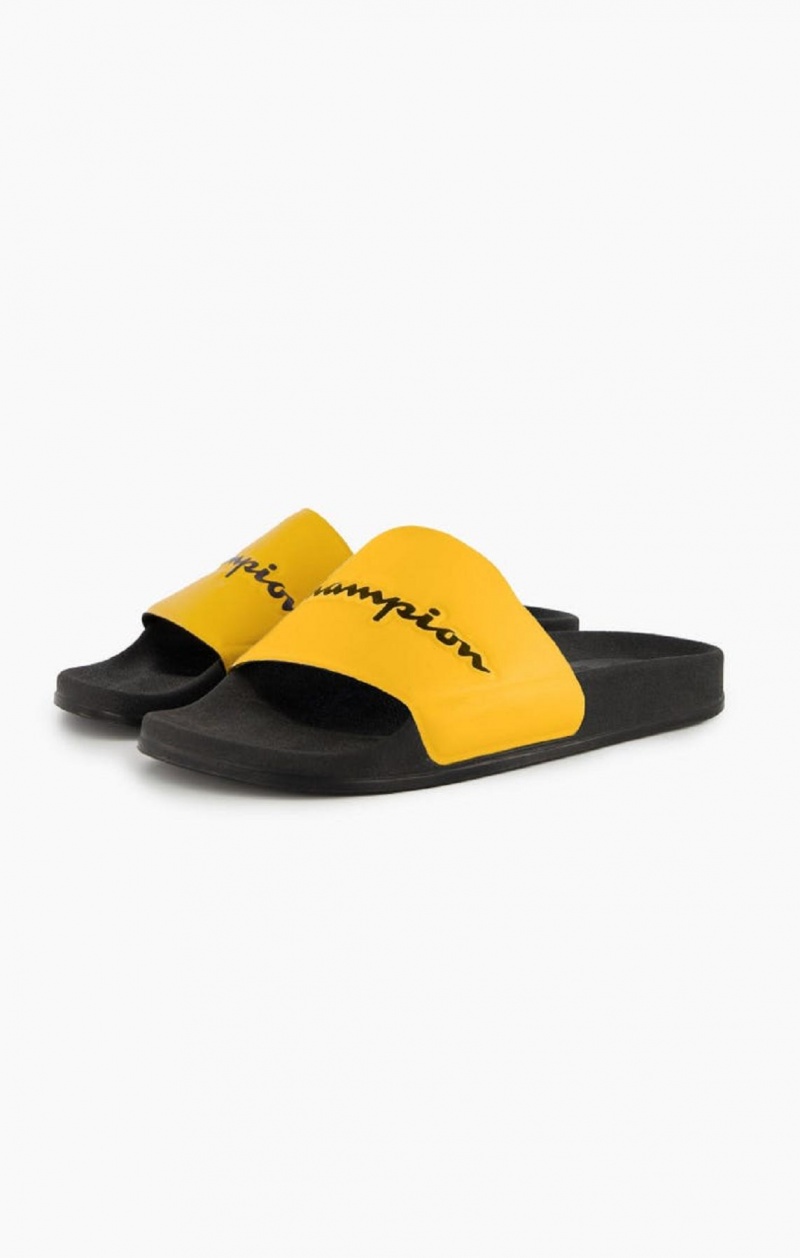 Champion Script Logo Pool Slides Slapky Panske Žlté Čierne | 5730-ZMQBD