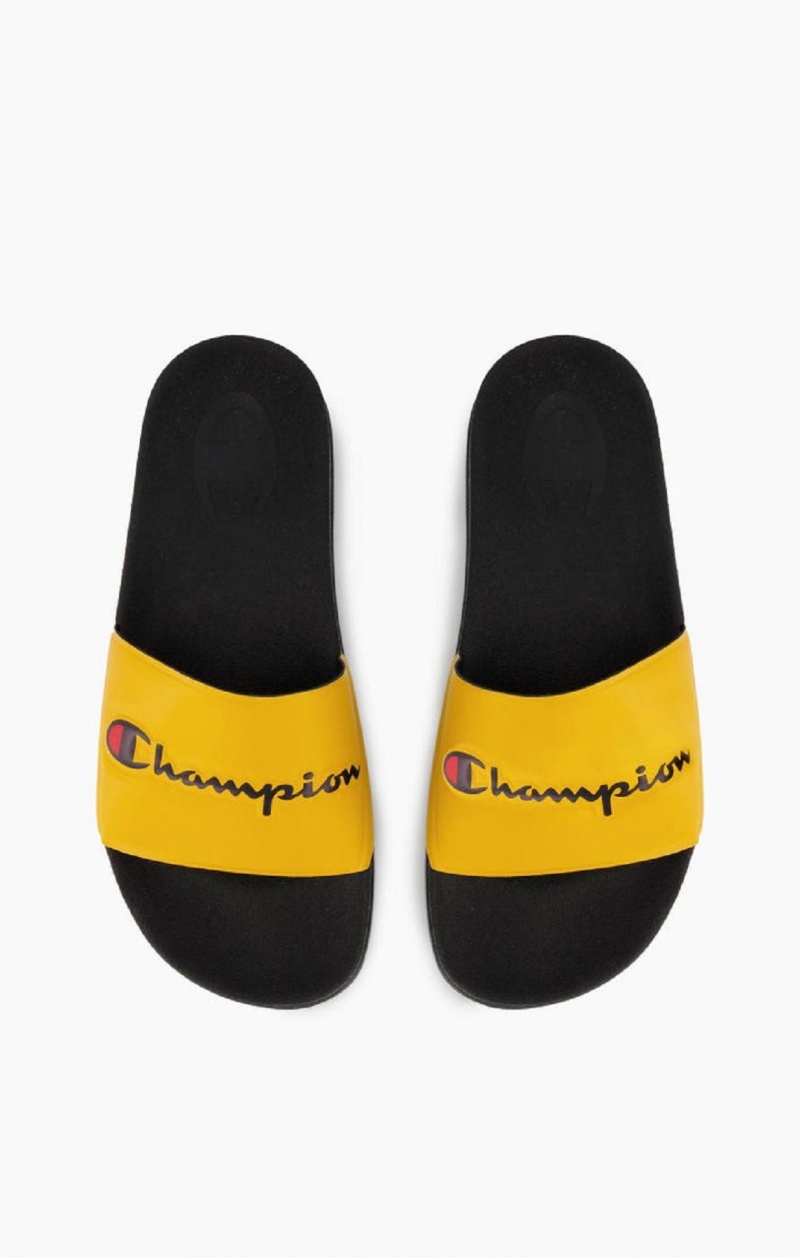 Champion Script Logo Pool Slides Slapky Panske Žlté Čierne | 5730-ZMQBD