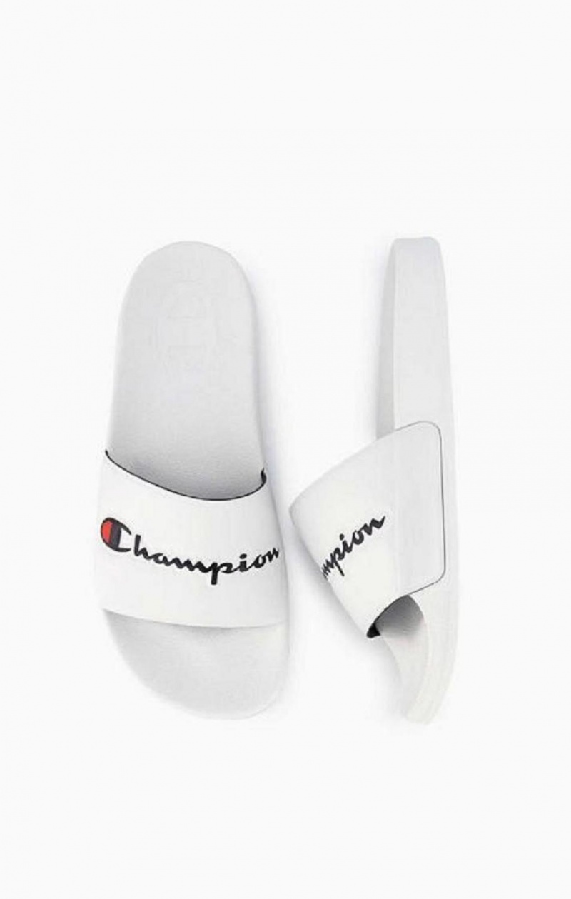 Champion Script Logo Pool Slides Slapky Damske Biele | 1634-PVIOT