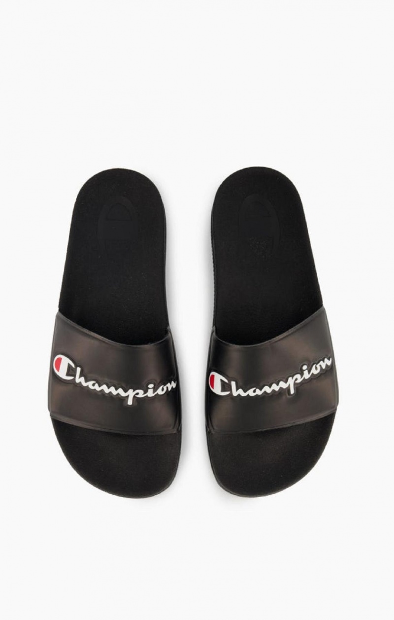 Champion Script Logo Pool Slides Slapky Damske Čierne | 7480-CLBKH