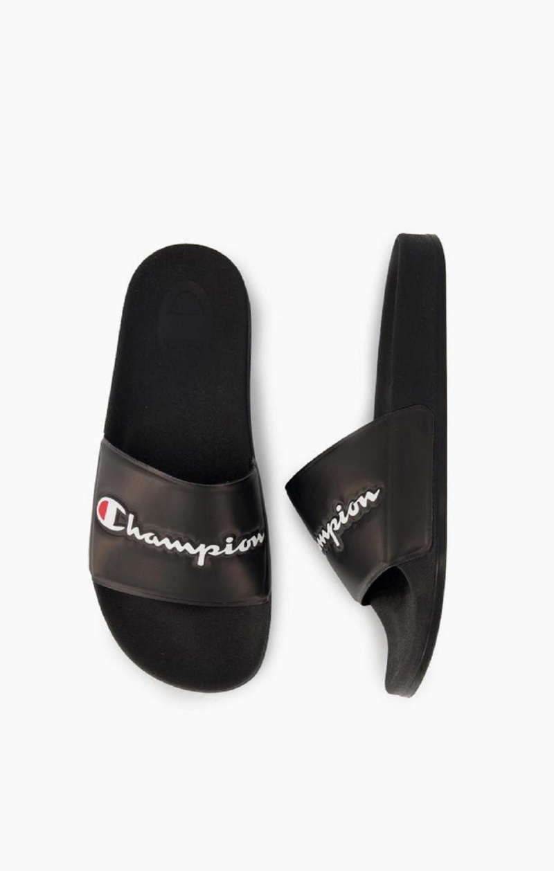 Champion Script Logo Pool Slides Slapky Damske Čierne | 7480-CLBKH