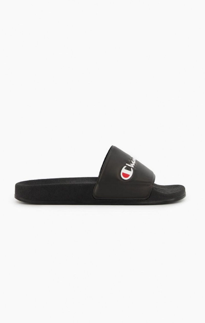 Champion Script Logo Pool Slides Slapky Damske Čierne | 7480-CLBKH