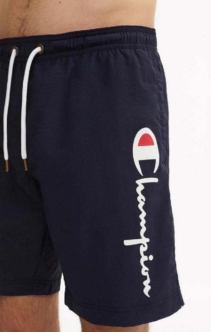 Champion Script Logo Print Board Shorts Plavky Panske Tmavo Modre | 3740-VFJUL