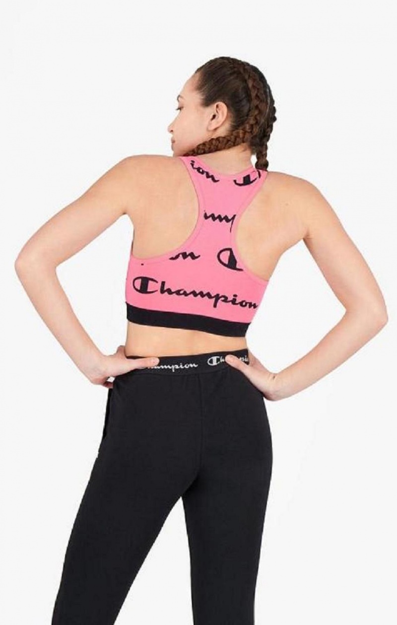 Champion Script Logo Print Racer Back Sports Bra Sportova Podprsenka Damske Fuchsie | 8247-OFTXR