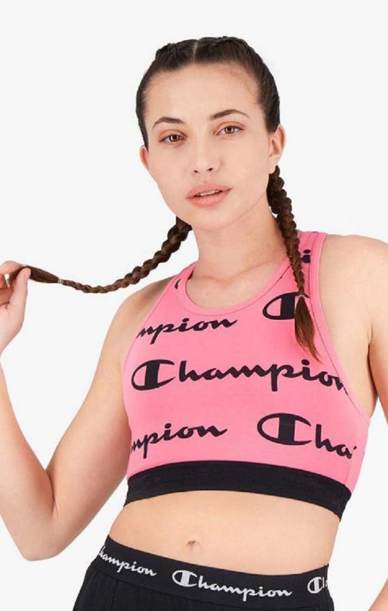 Champion Script Logo Print Racer Back Sports Bra Sportova Podprsenka Damske Fuchsie | 8247-OFTXR