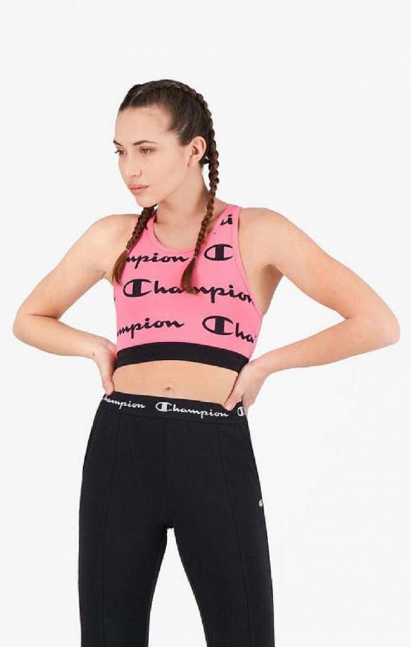 Champion Script Logo Print Racer Back Sports Bra Sportova Podprsenka Damske Fuchsie | 8247-OFTXR