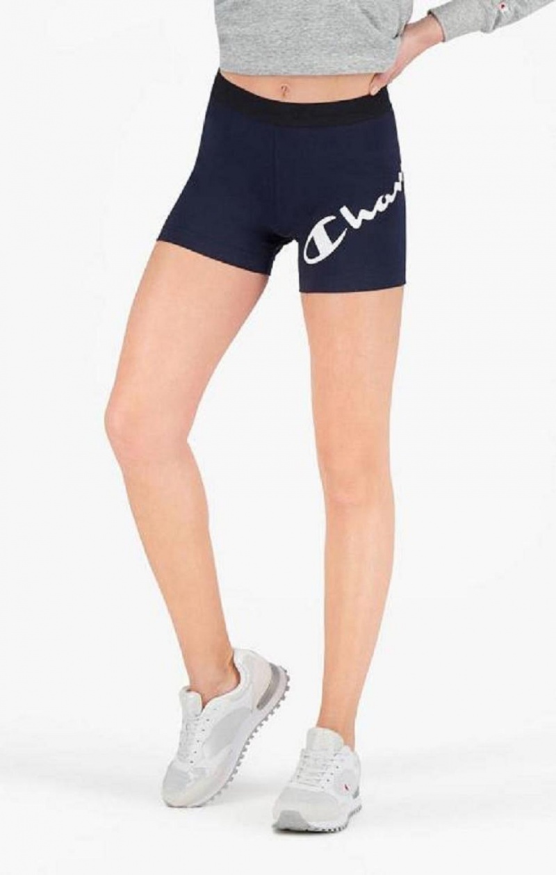 Champion Script Logo Print Shorts Kratasy Damske Tmavo Modre | 8307-EXLJI