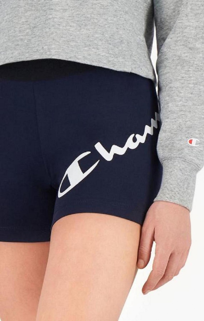 Champion Script Logo Print Shorts Kratasy Damske Tmavo Modre | 8307-EXLJI