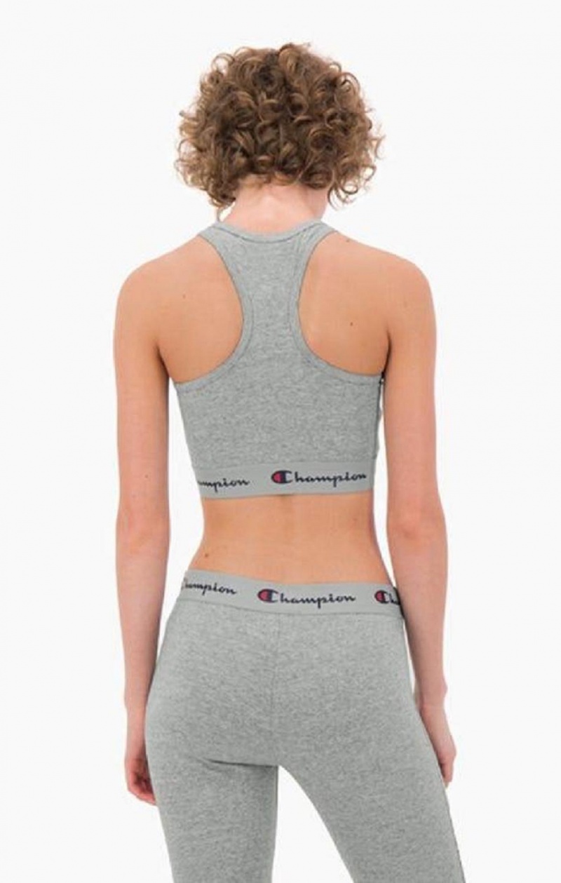 Champion Script Logo Pásom Racer Back Sports Bra Sportova Podprsenka Damske Svetlo Siva | 2936-URNQF