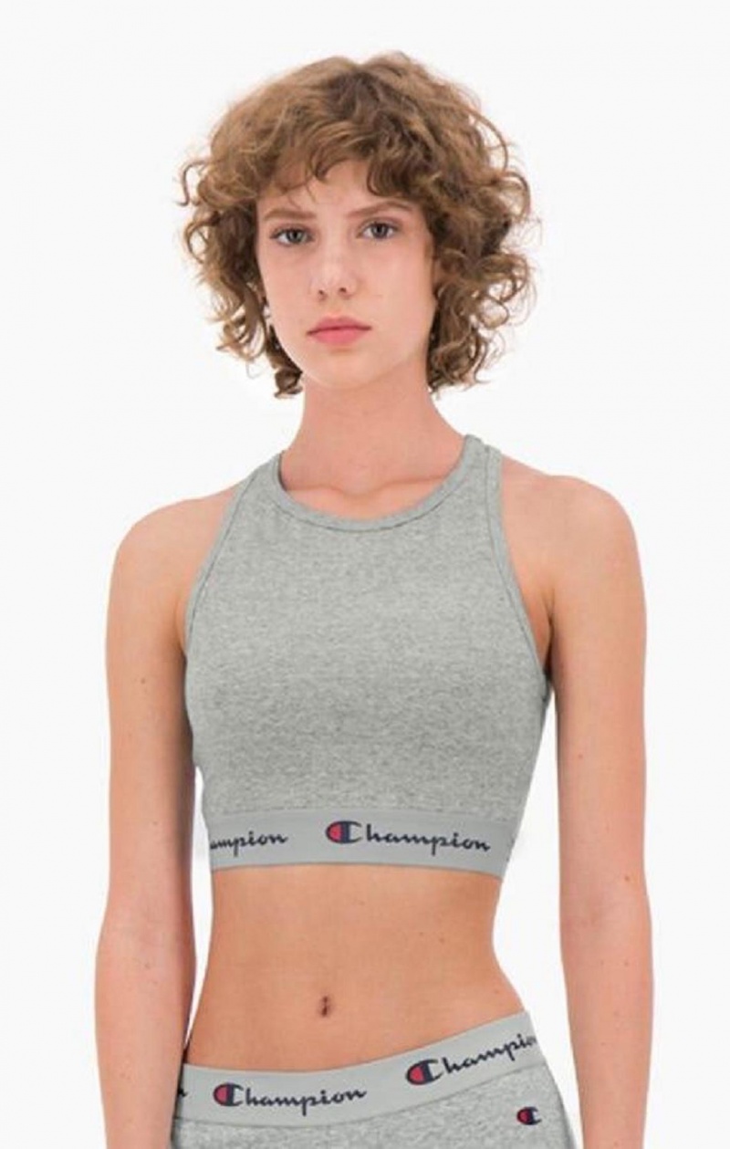 Champion Script Logo Pásom Racer Back Sports Bra Sportova Podprsenka Damske Svetlo Siva | 2936-URNQF