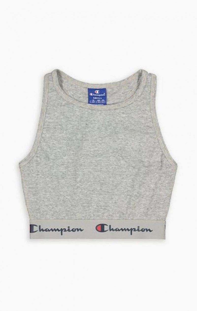 Champion Script Logo Pásom Racer Back Sports Bra Sportova Podprsenka Damske Svetlo Siva | 2936-URNQF