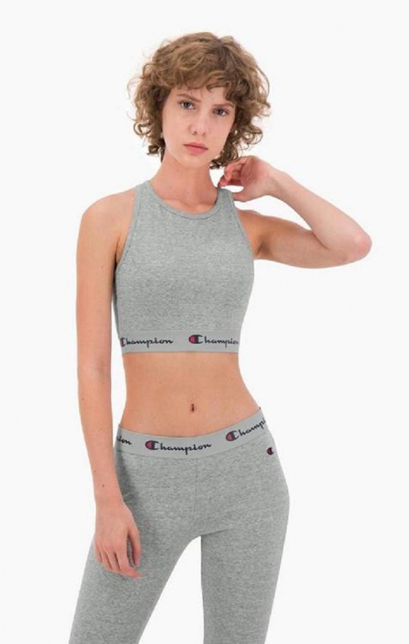 Champion Script Logo Pásom Racer Back Sports Bra Sportova Podprsenka Damske Svetlo Siva | 2936-URNQF