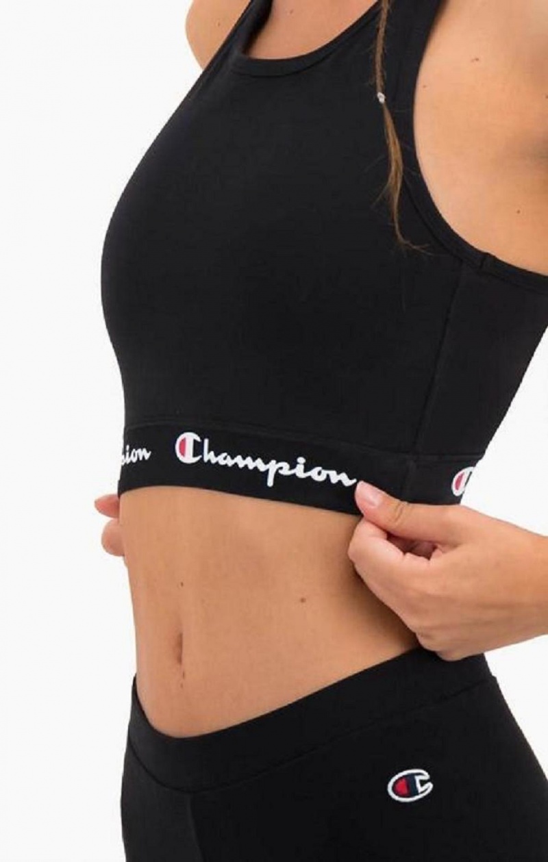 Champion Script Logo Pásom Racer Back Sports Bra Sportova Podprsenka Damske Čierne | 1706-VUCHG