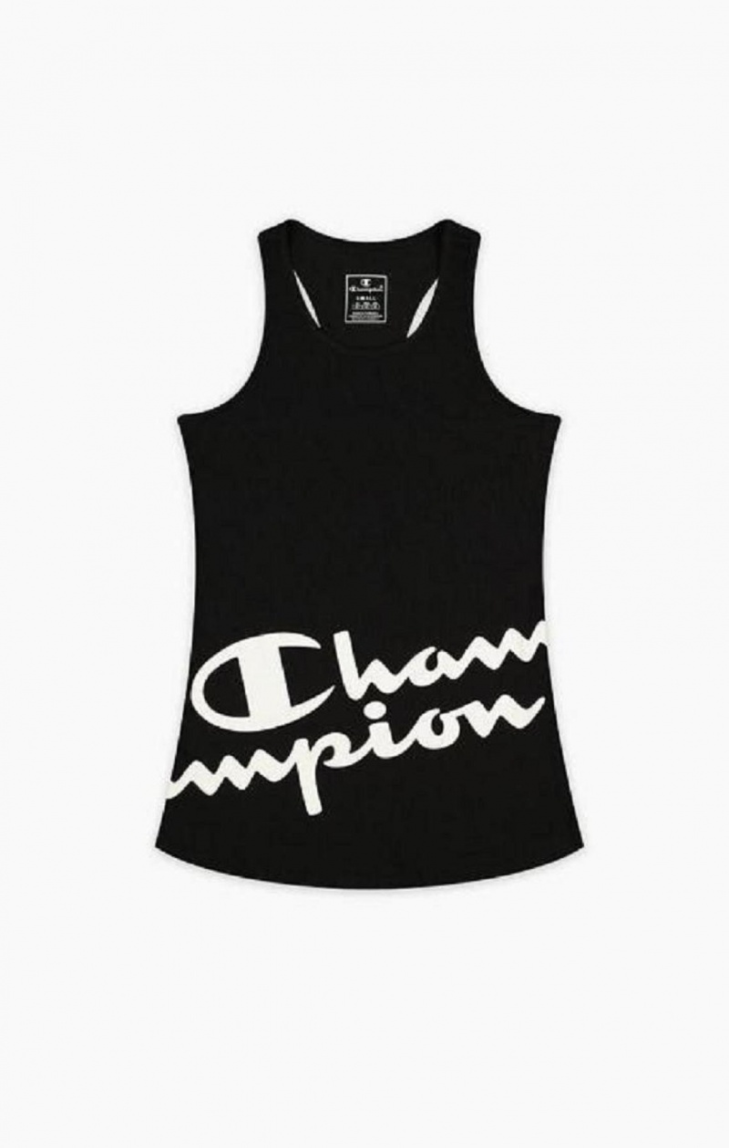 Champion Script Logo Racer Tréningová Top Tricko Damske Čierne | 6438-UTFJD