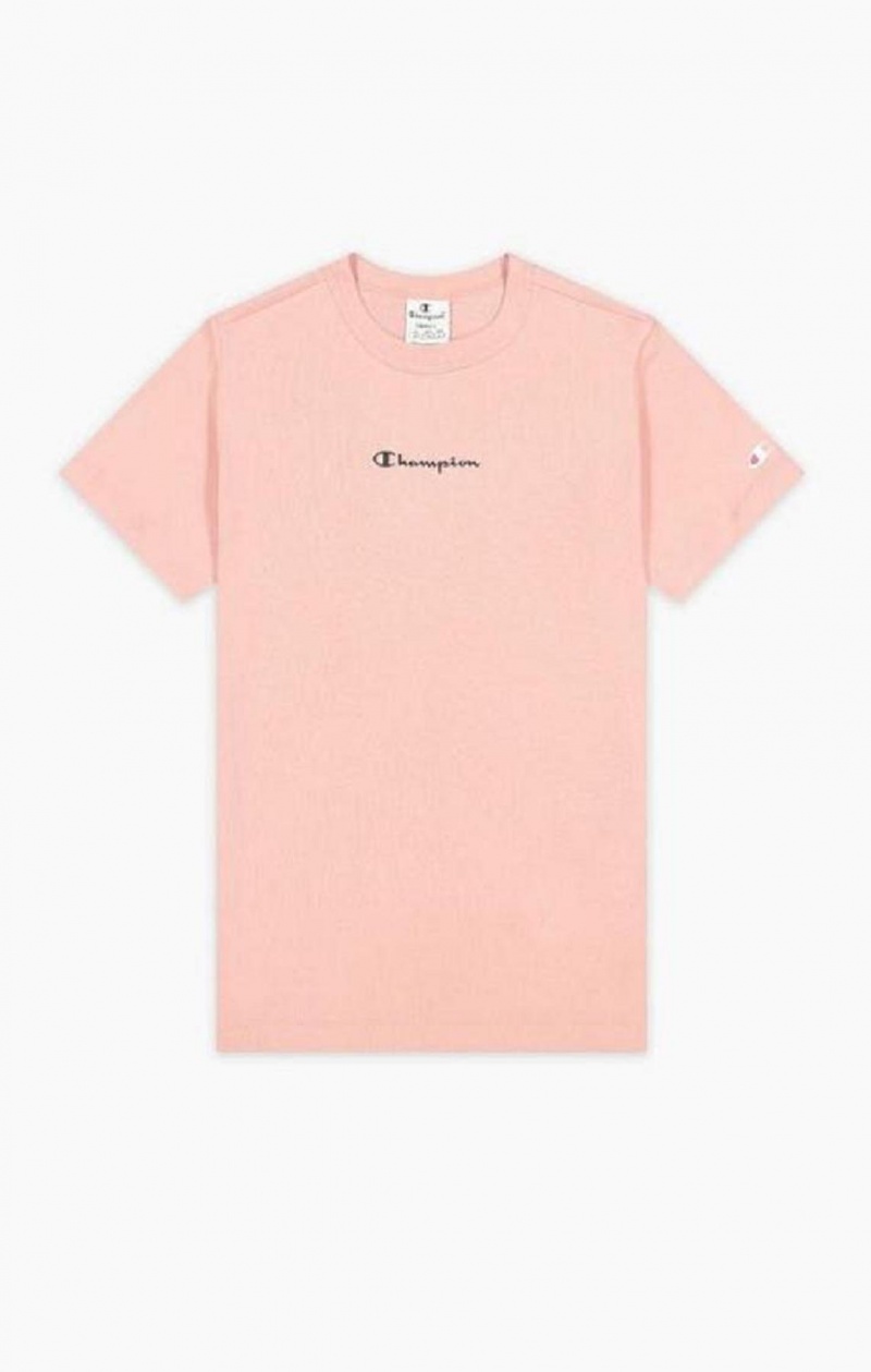 Champion Script Logo Rebrovaný Bavlnene T-Shirt Tricko Damske Ruzove | 3029-JDPVG