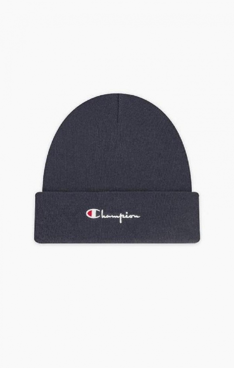 Champion Script Logo Recycled Yarn Beanie Hat Klobuky Panske Tmavo Tyrkysové | 3042-ATOPD