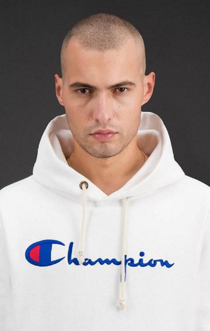 Champion Script Logo Reverse Weave Hoodie Mikina s Kapucnou Panske Biele | 7904-KBQIU