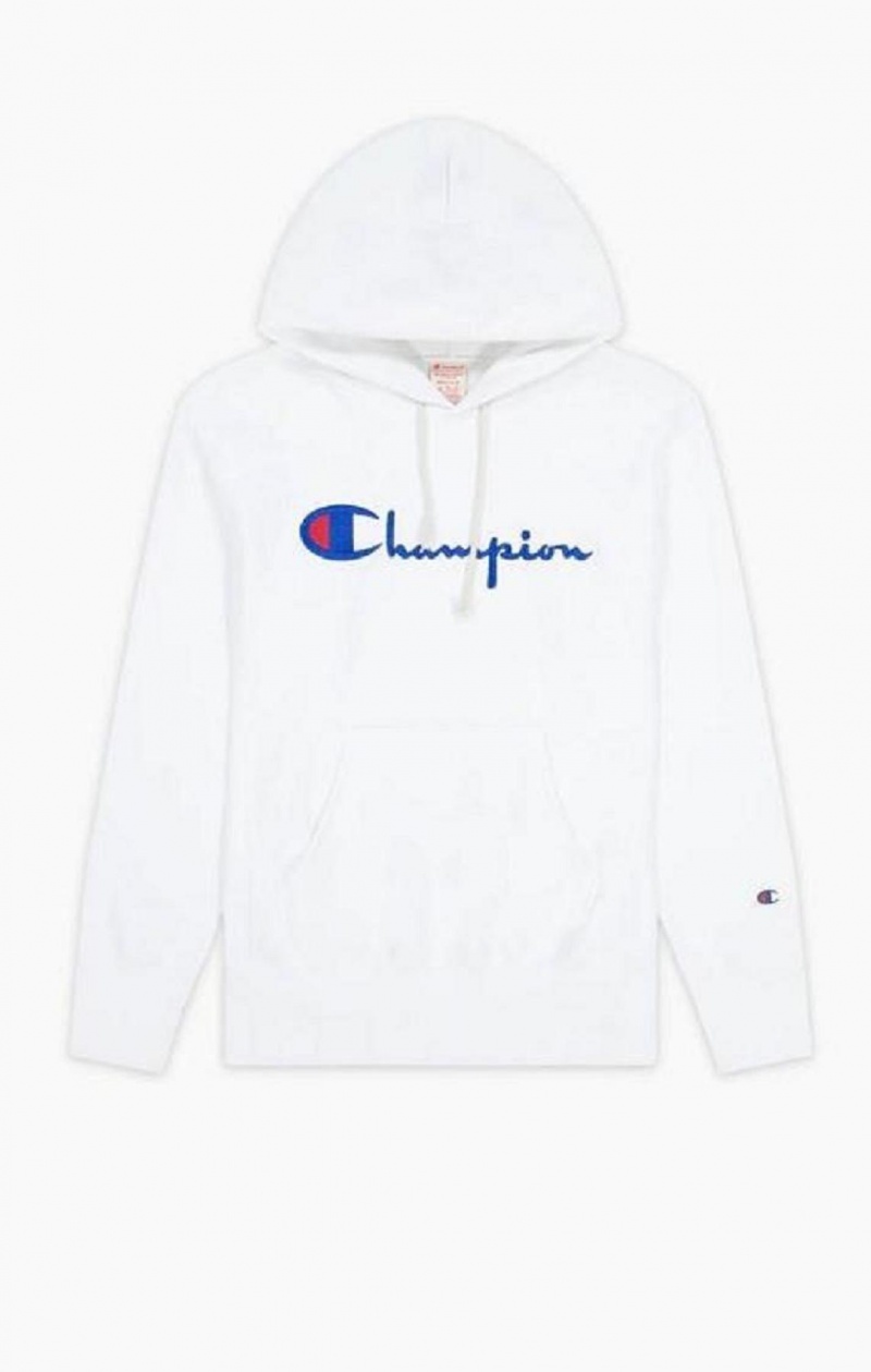 Champion Script Logo Reverse Weave Hoodie Mikina s Kapucnou Panske Biele | 7904-KBQIU