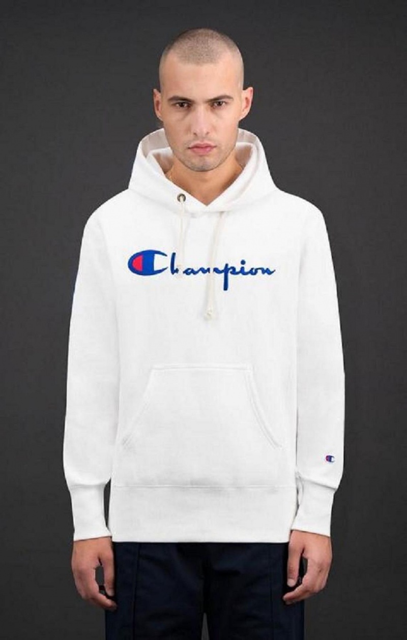 Champion Script Logo Reverse Weave Hoodie Mikina s Kapucnou Panske Biele | 7904-KBQIU