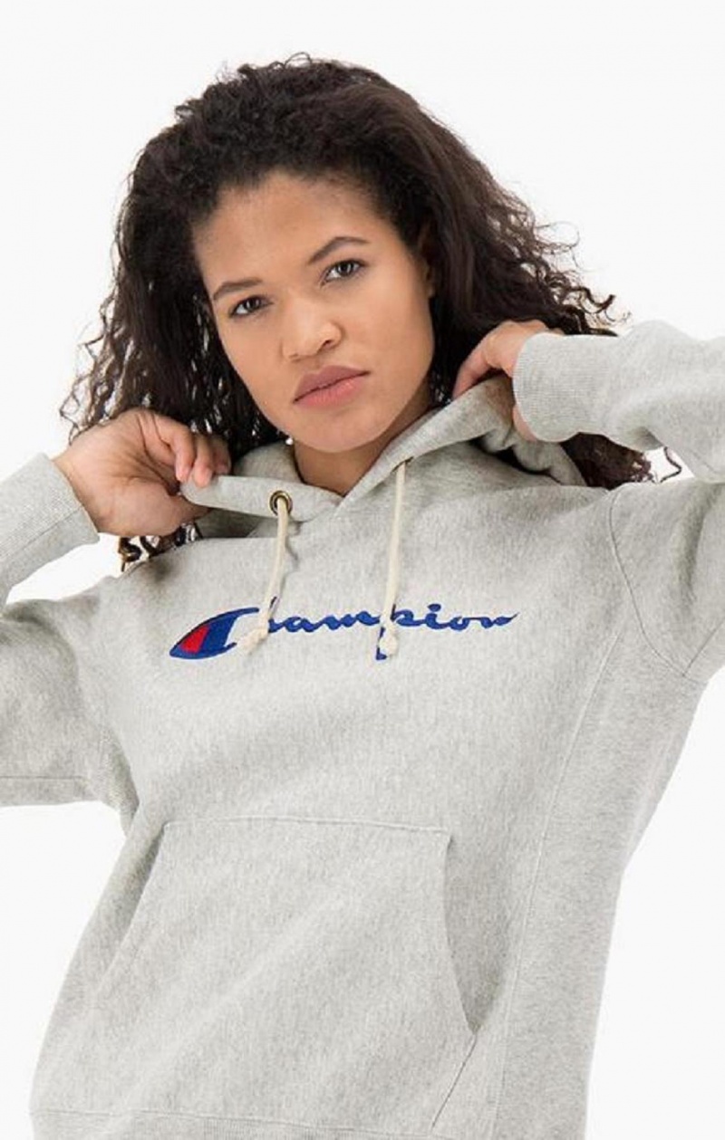 Champion Script Logo Reverse Weave Hoodie Mikina s Kapucnou Damske Tmavo Siva | 7901-TMXRN