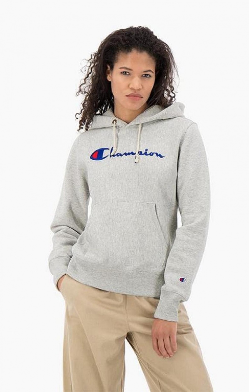 Champion Script Logo Reverse Weave Hoodie Mikina s Kapucnou Damske Tmavo Siva | 7901-TMXRN