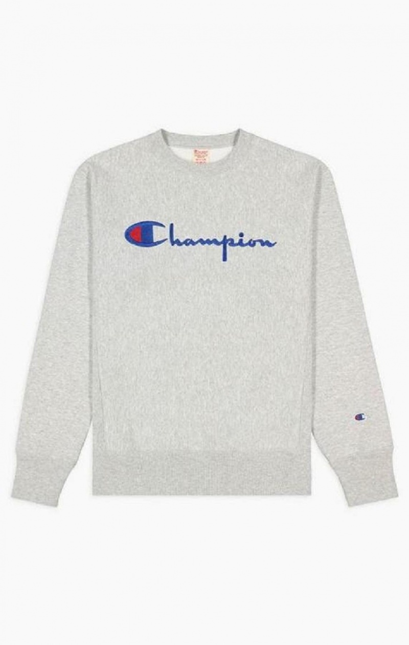 Champion Script Logo Reverse Weave Sweatshirt Mikiny Panske Siva | 0942-TYHUV