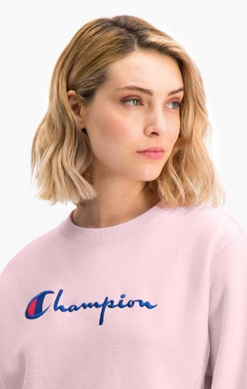 Champion Script Logo Reverse Weave Sweatshirt Mikiny Damske Ruzove | 5487-KONSU