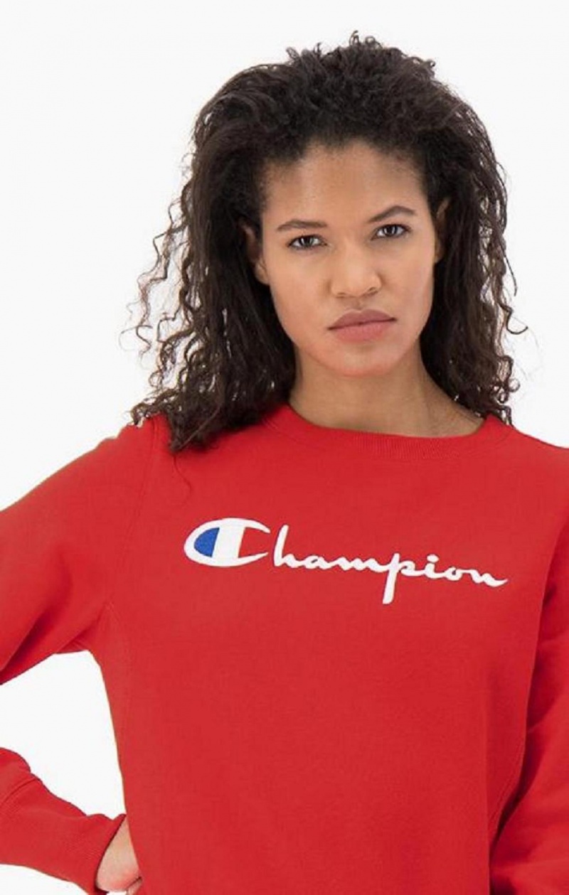 Champion Script Logo Reverse Weave Sweatshirt Mikiny Damske Červené | 4812-RVPDT