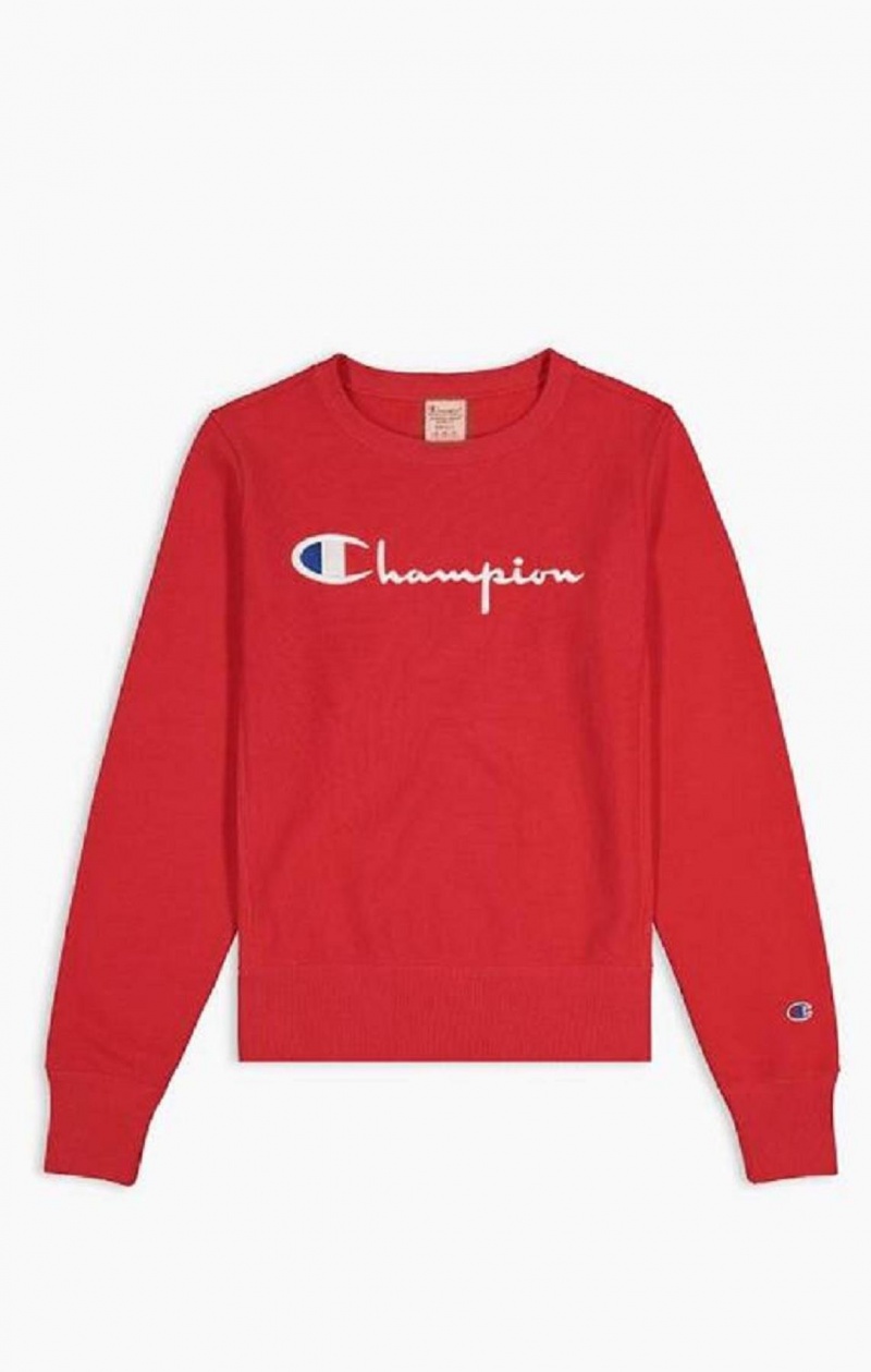 Champion Script Logo Reverse Weave Sweatshirt Mikiny Damske Červené | 4812-RVPDT