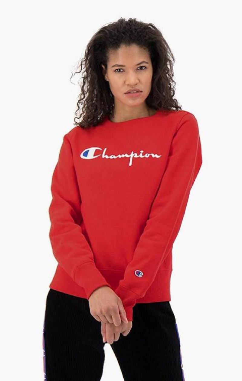 Champion Script Logo Reverse Weave Sweatshirt Mikiny Damske Červené | 4812-RVPDT