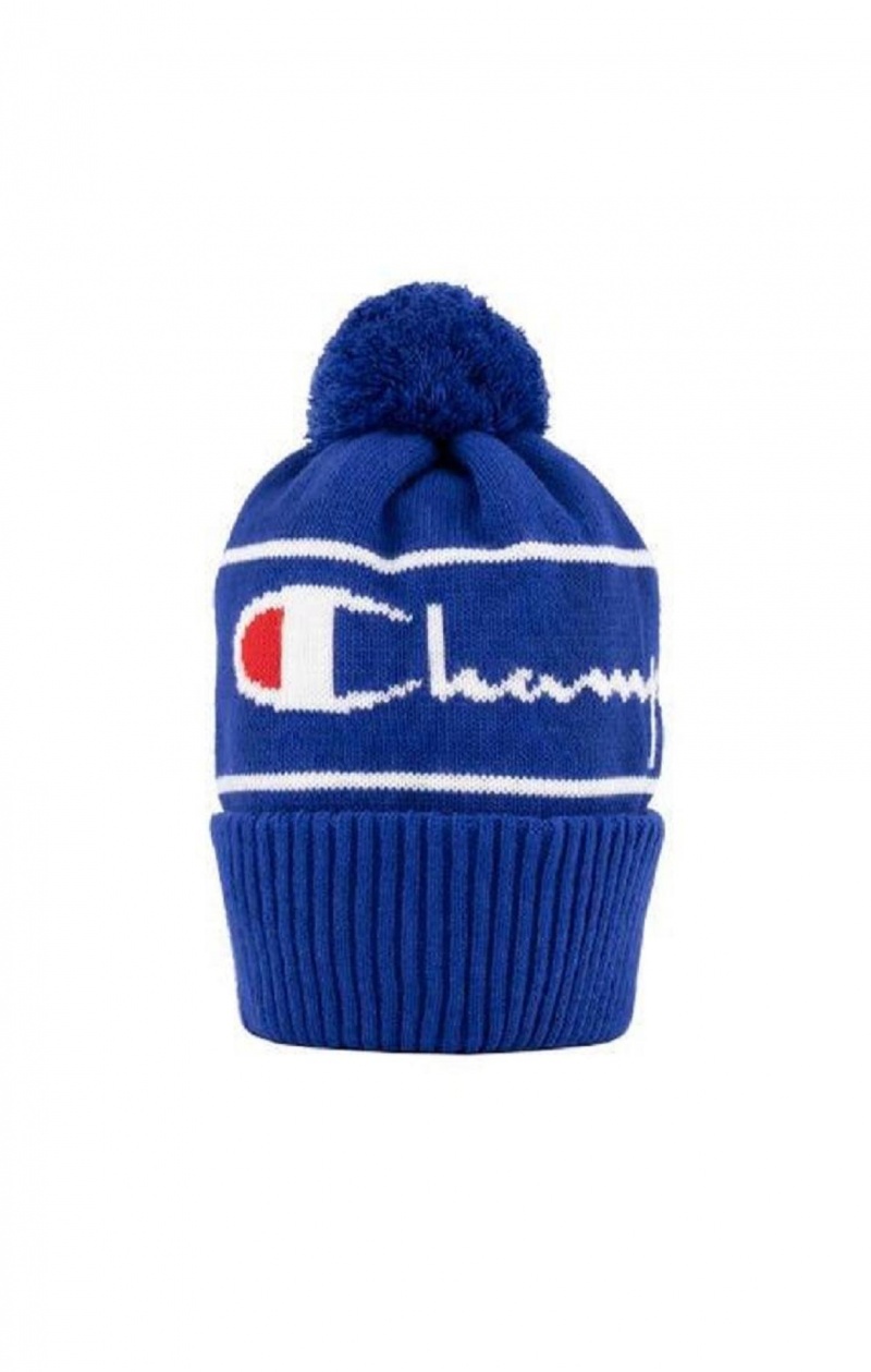 Champion Script Logo Stripe Bobble Beanie Hat Klobuky Damske Modre | 9078-ZLBYG