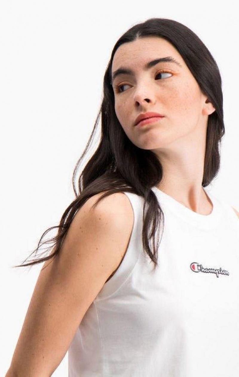 Champion Script Logo Tank Top Tricko Damske Biele | 7596-VYTXE