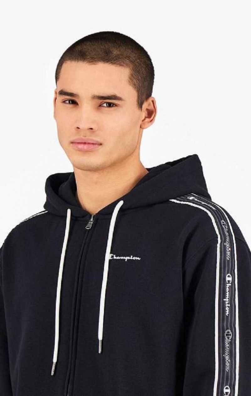 Champion Script Logo Tape Zip-Through Hoodie Mikina s Kapucnou Panske Čierne | 3867-HQSXB