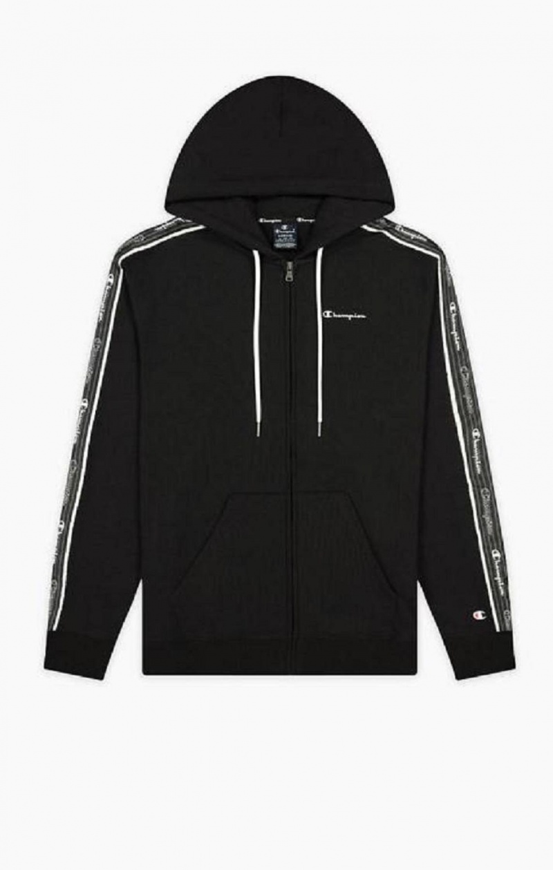 Champion Script Logo Tape Zip-Through Hoodie Mikina s Kapucnou Panske Čierne | 3867-HQSXB