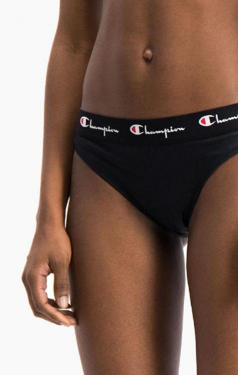 Champion Script Logo Trim Hipster Bikiny Bottoms Plavky Damske Čierne | 3527-WRAJT