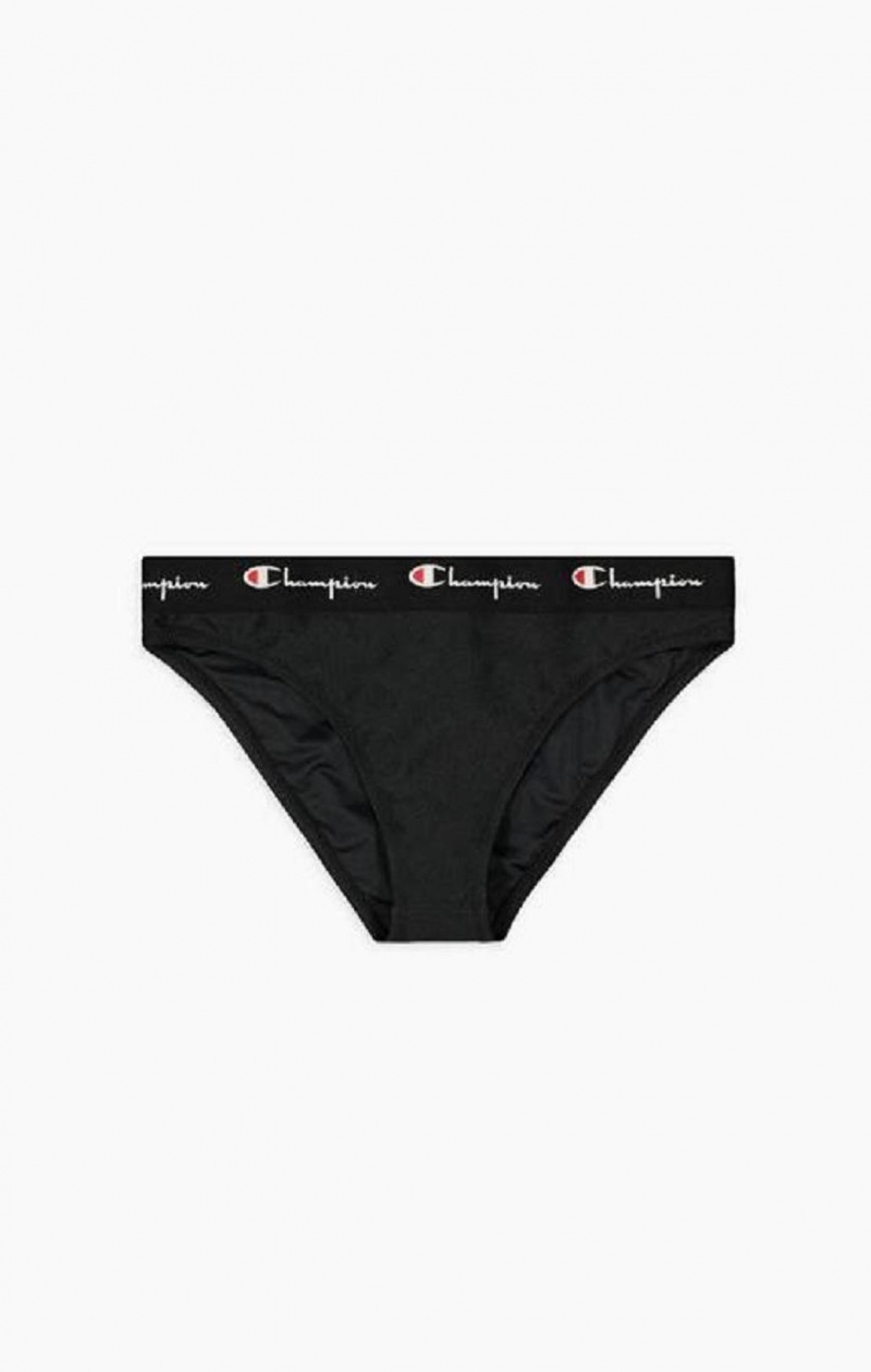 Champion Script Logo Trim Hipster Bikiny Bottoms Plavky Damske Čierne | 3527-WRAJT