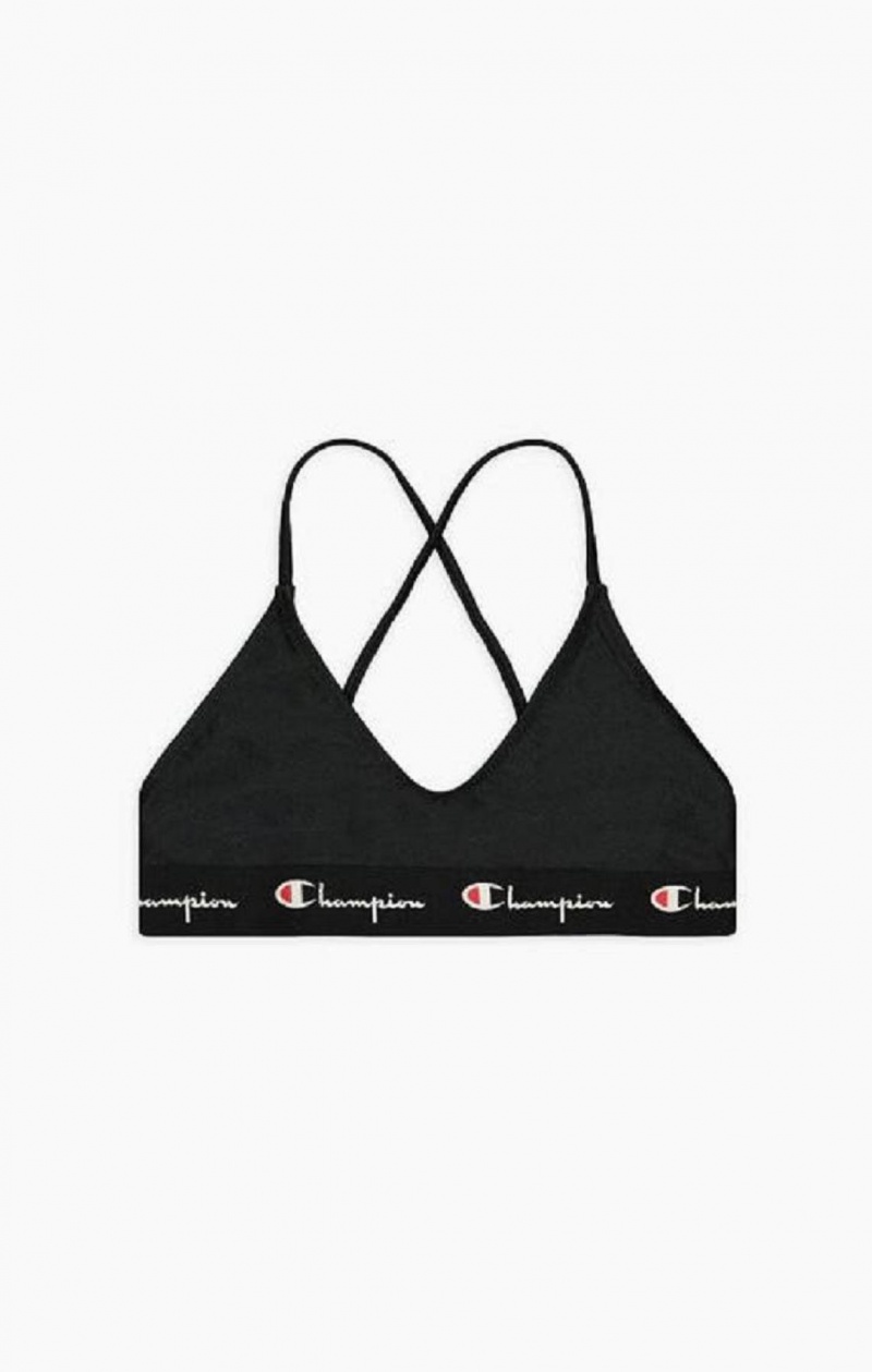 Champion Script Logo Trim Scoop Neck Cross Bikiny Top Plavky Damske Čierne | 2591-JVYLS