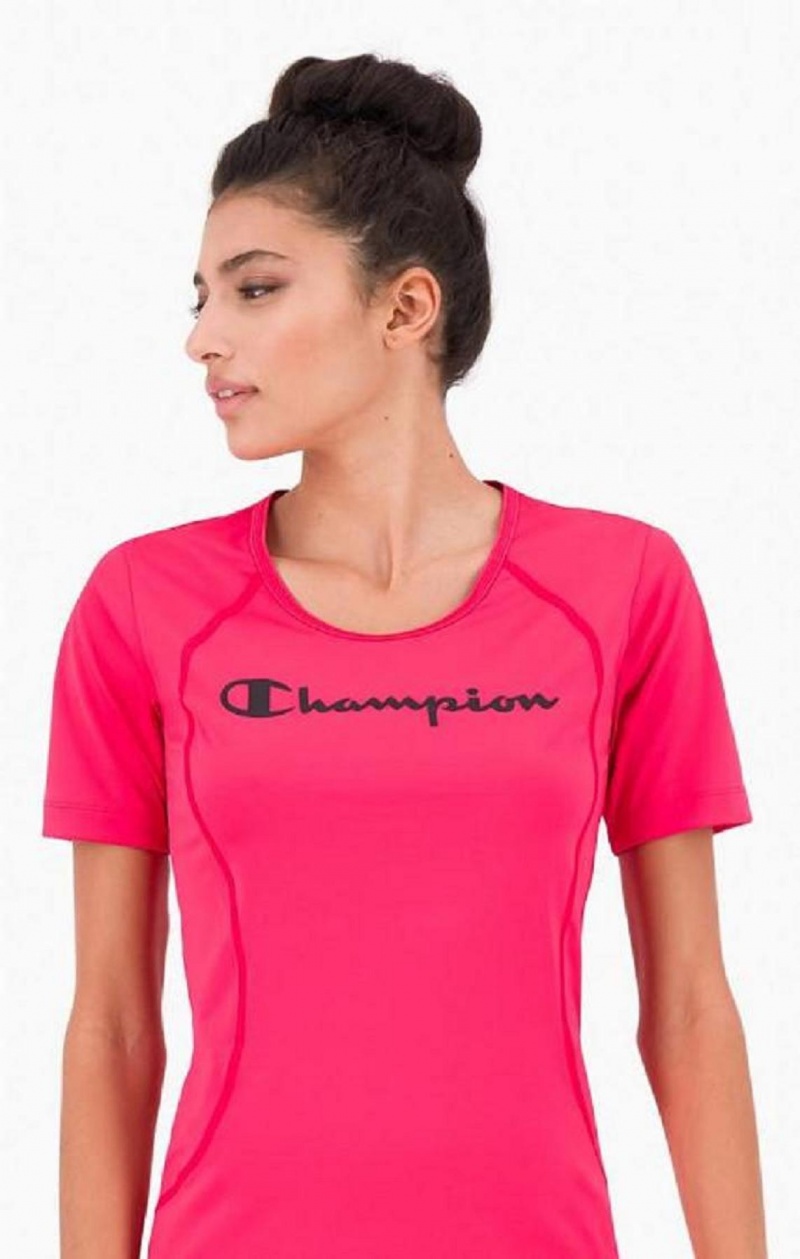 Champion Script Logo Tréningová T-Shirt Tricko Damske Tmavo Ruzove | 2908-ZMJVR