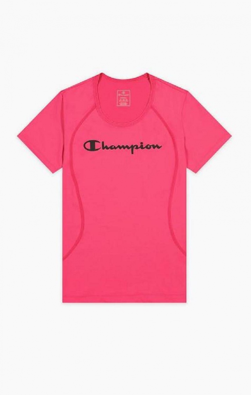 Champion Script Logo Tréningová T-Shirt Tricko Damske Tmavo Ruzove | 2908-ZMJVR