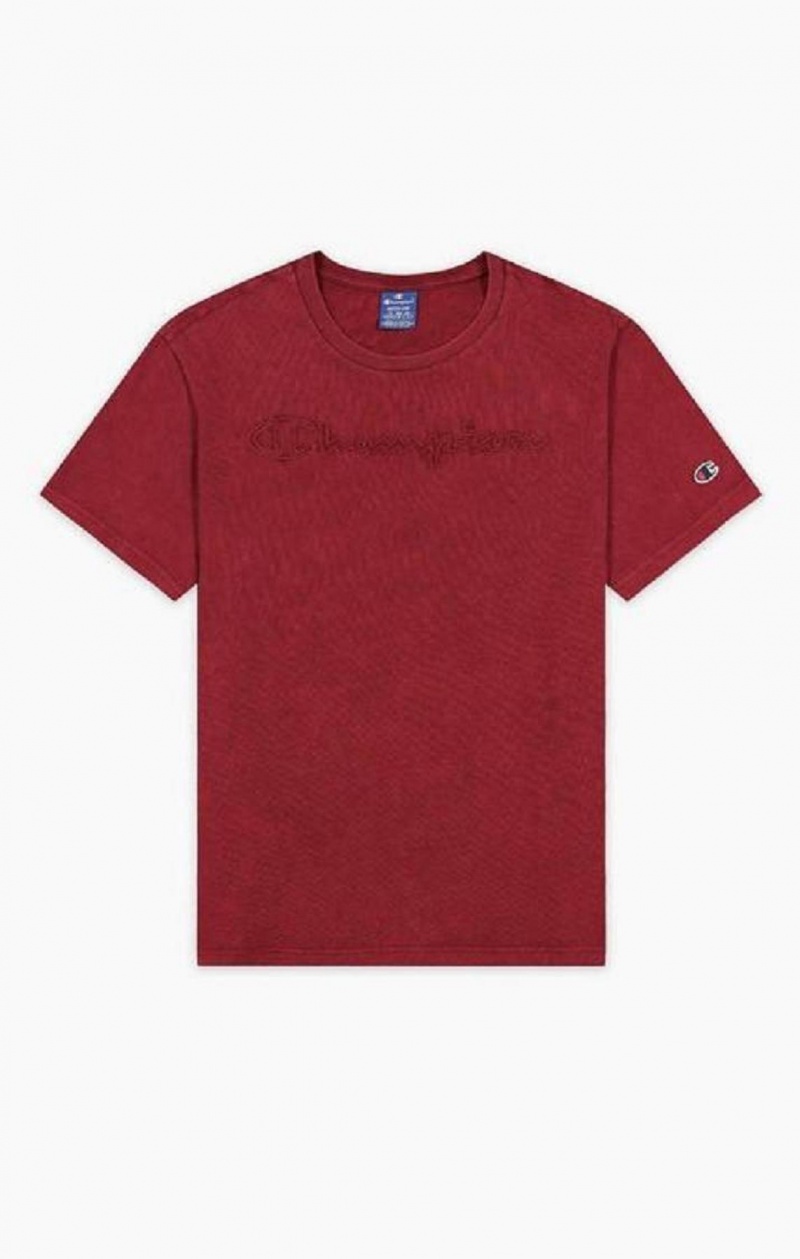 Champion Script Logo Washed T-Shirt Tricko Panske Bordove | 5428-LSTPU