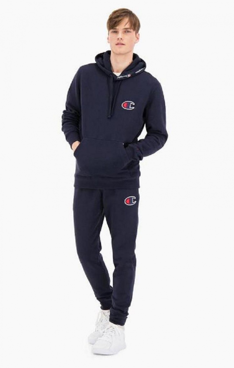 Champion Semisove C Logo Bavlnene Terry Hoodie Mikina s Kapucnou Panske Tmavo Modre | 9318-MDIUR