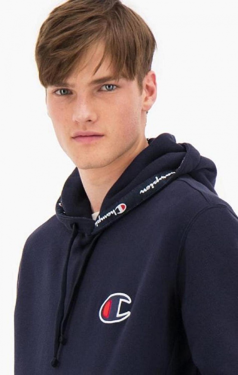 Champion Semisove C Logo Bavlnene Terry Hoodie Mikina s Kapucnou Panske Tmavo Modre | 9318-MDIUR