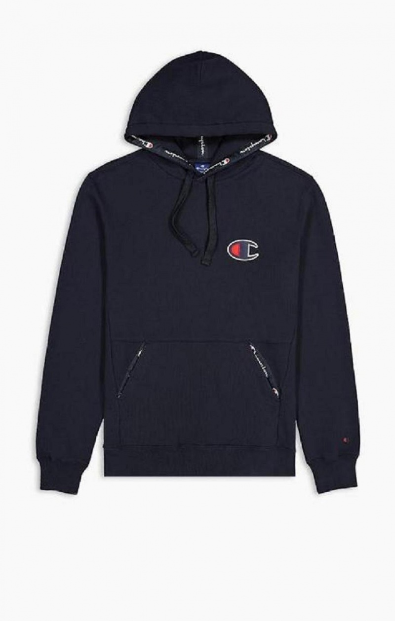 Champion Semisove C Logo Bavlnene Terry Hoodie Mikina s Kapucnou Panske Tmavo Modre | 9318-MDIUR