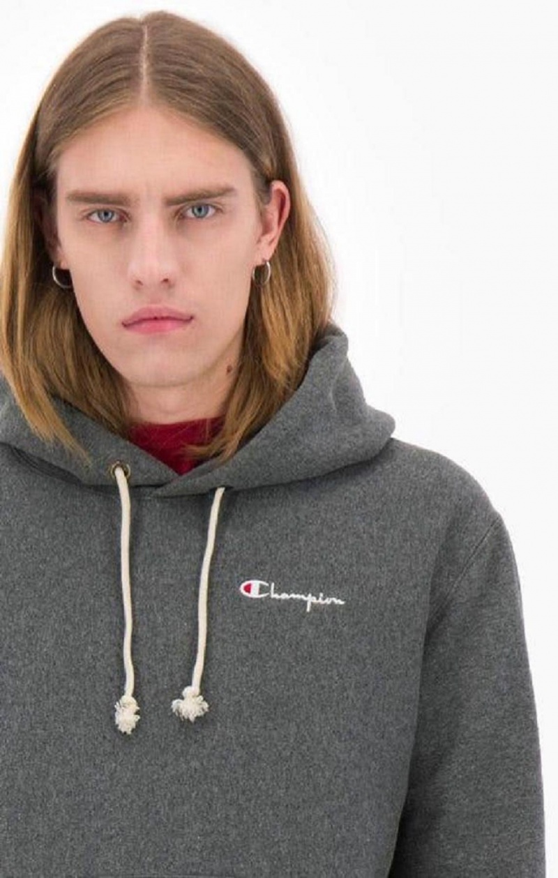 Champion Small Script Logo Hoodie Mikina s Kapucnou Panske Tmavo Siva | 7524-GKODM