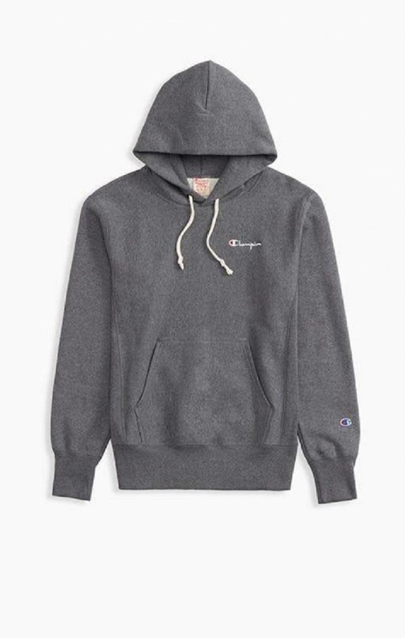 Champion Small Script Logo Hoodie Mikina s Kapucnou Panske Tmavo Siva | 7524-GKODM