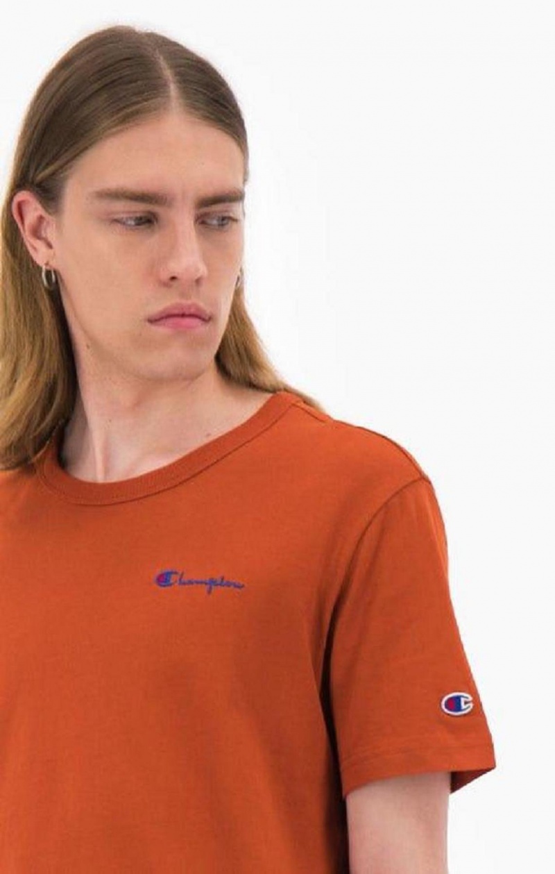 Champion Small Script Logo T-Shirt Tricko Panske Hnede | 4951-MHFSV